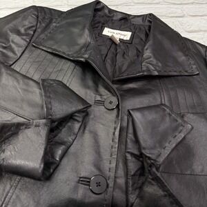 Vtg VERANESI Black Genuine Leather Coat Quilted Lining Women's 18W Goth Jacket